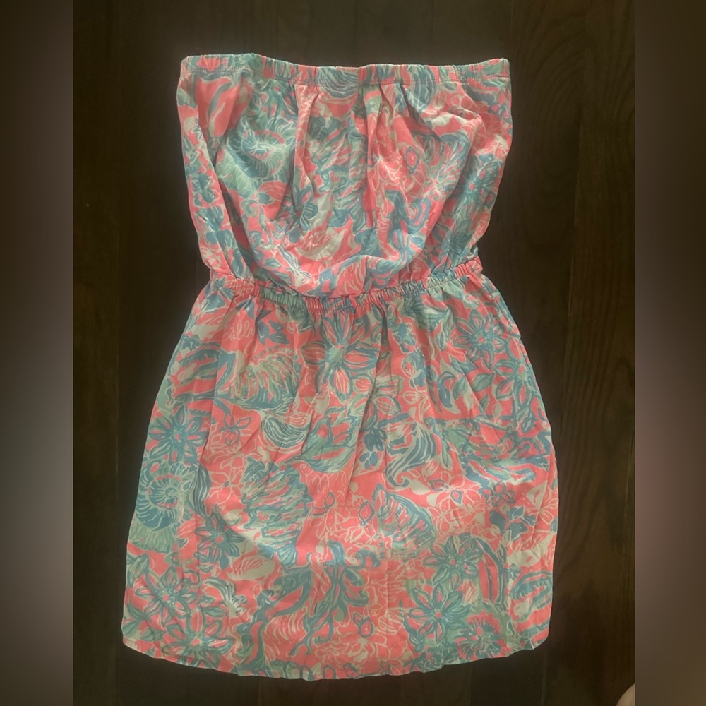Lilly Pulitzer Strapless Coral & Teal Floral Dress